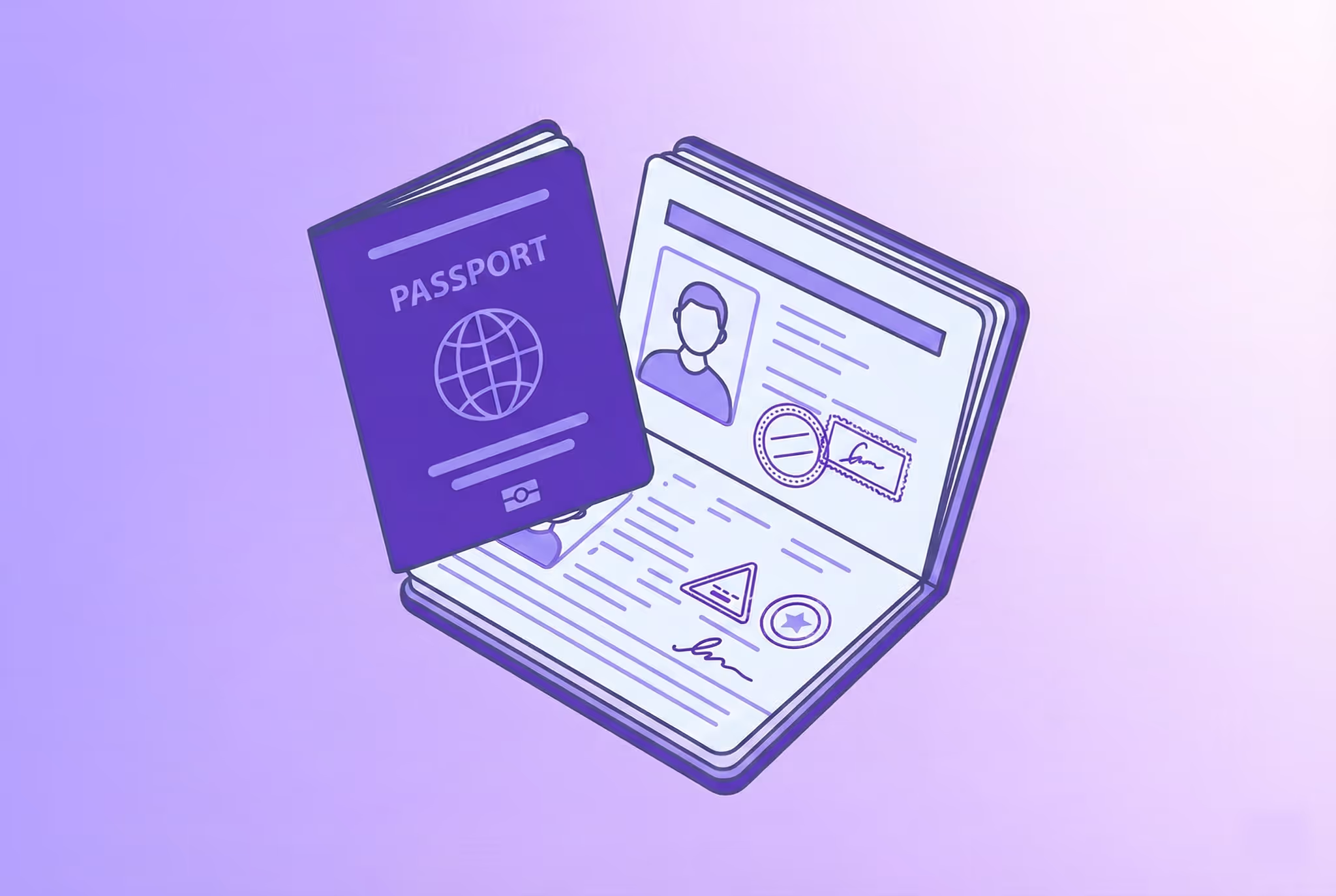 KYC Passport image in a light purple background.