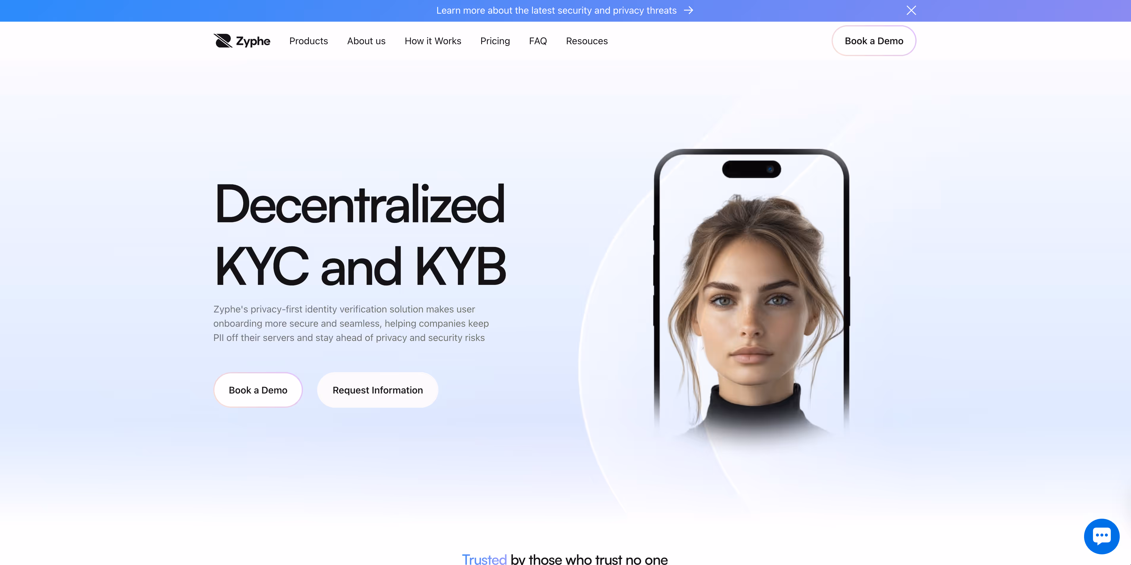 A screenshot of Zyphe's homepage.