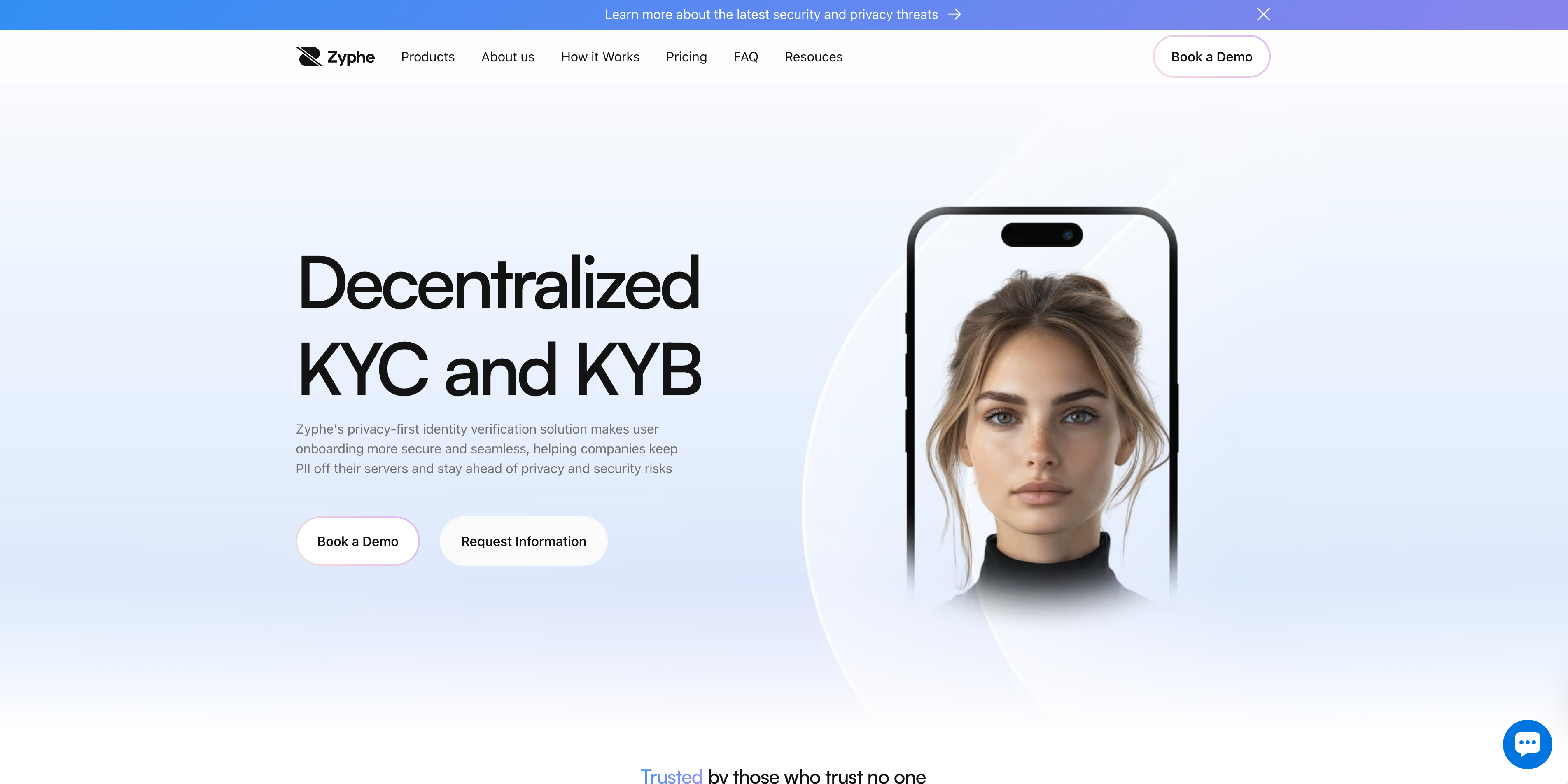 A screenshot of Zyphe's homepage.