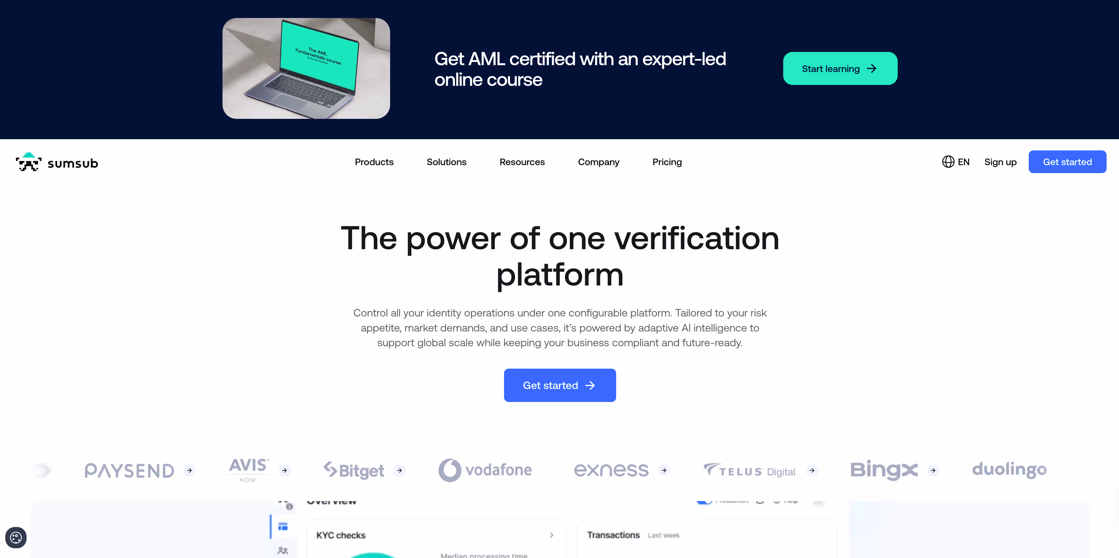 A screenshot of Sumsub's homepage.