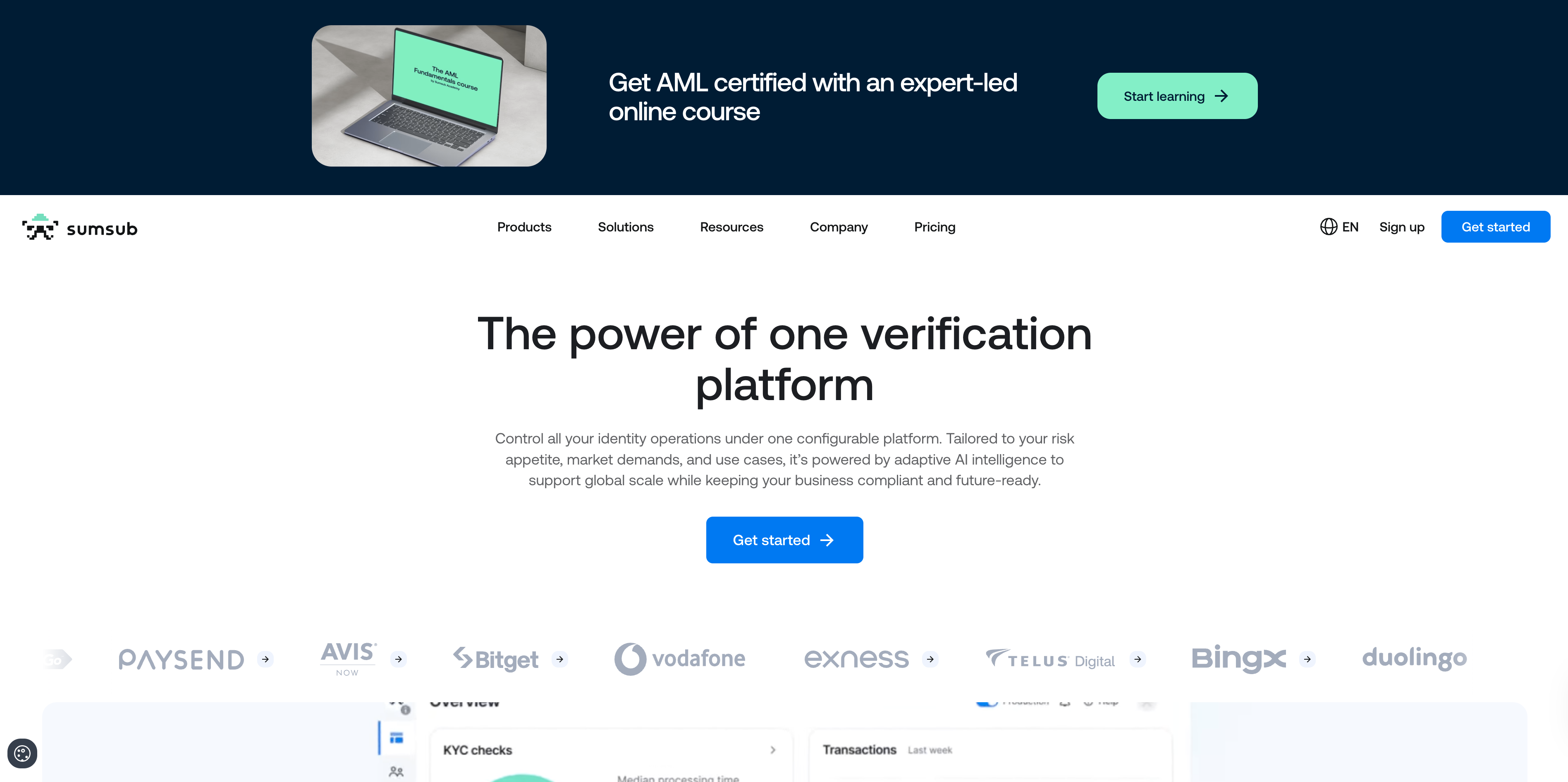 A screenshot of Sumsub's homepage.