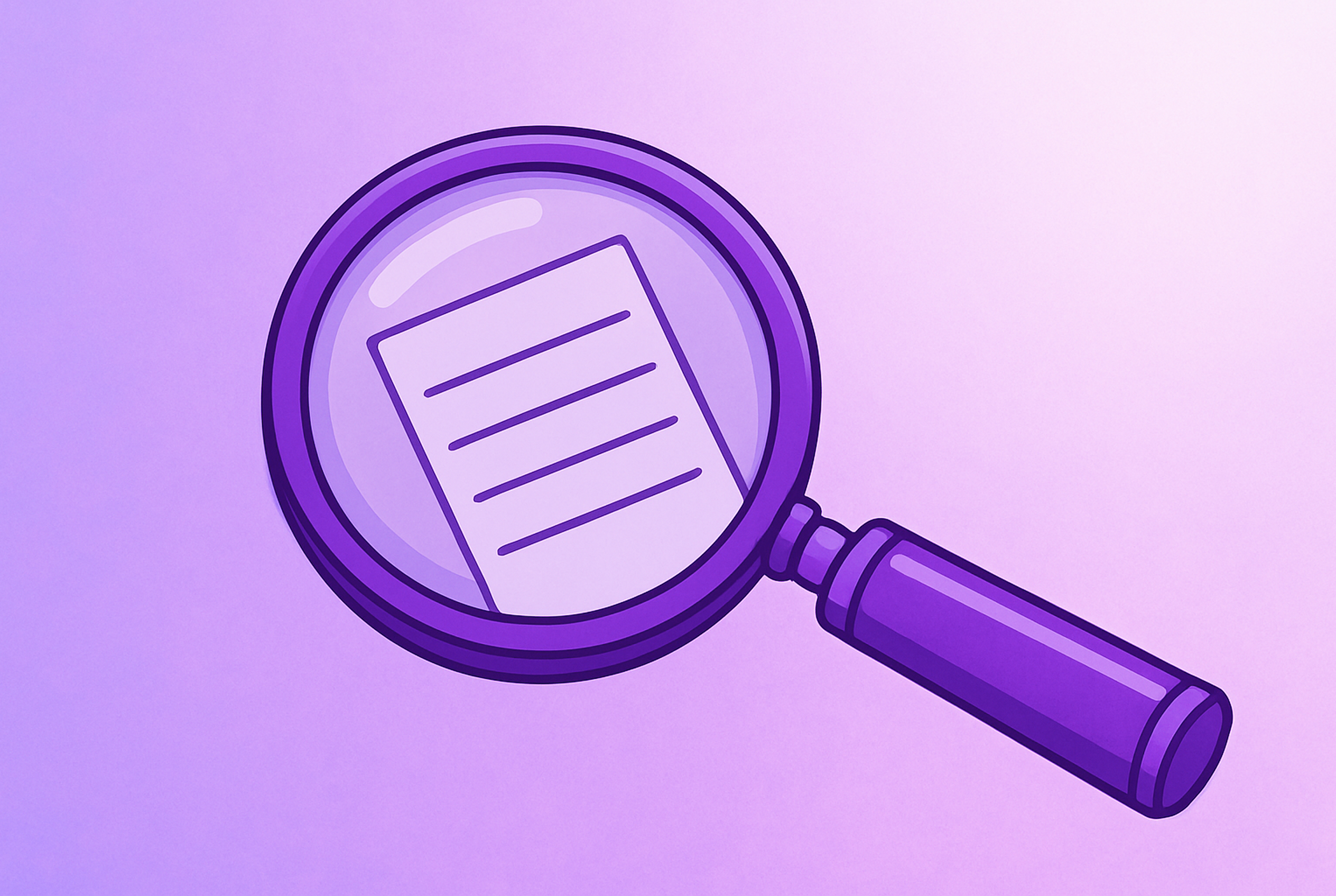 An image of a magnifying glass on a purple and white gradient background.