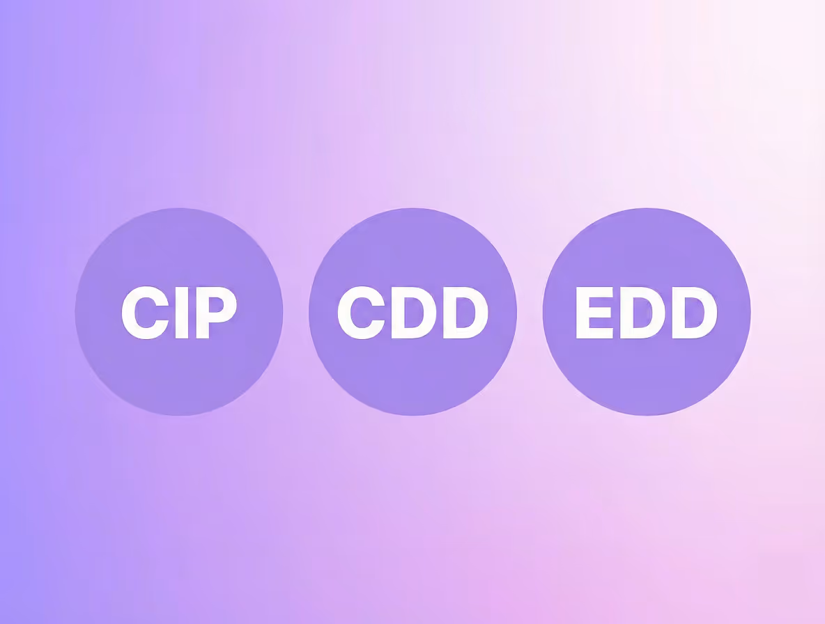 An illustration with the text: CIP vs CDD vs EDD.