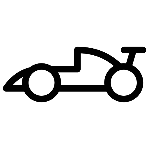 Black silhouette of a sleek race car with large rear wing and exposed wheels.