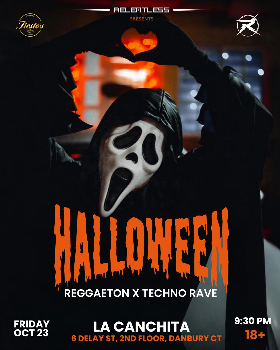 RELENTLESS: HALLOWEEN REGGAETON x TECHNO RAVE event flyer
