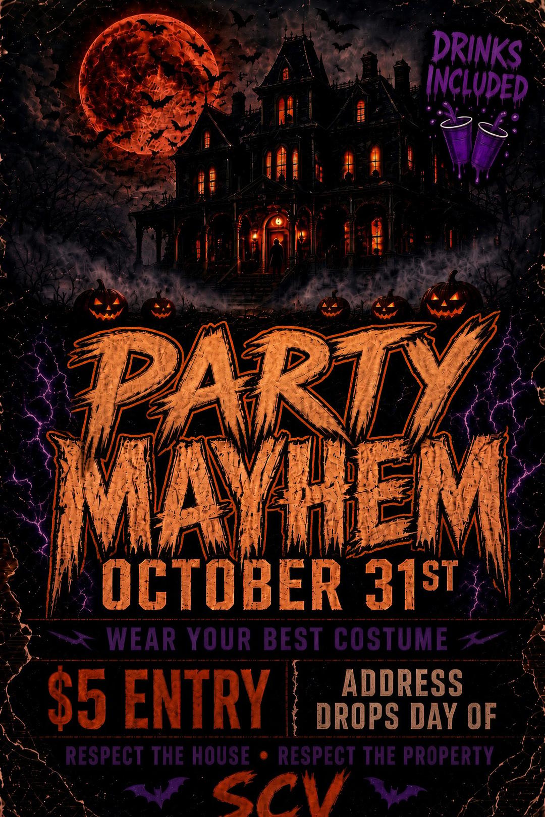HALLOWEEN PARTY MAYHEM event flyer