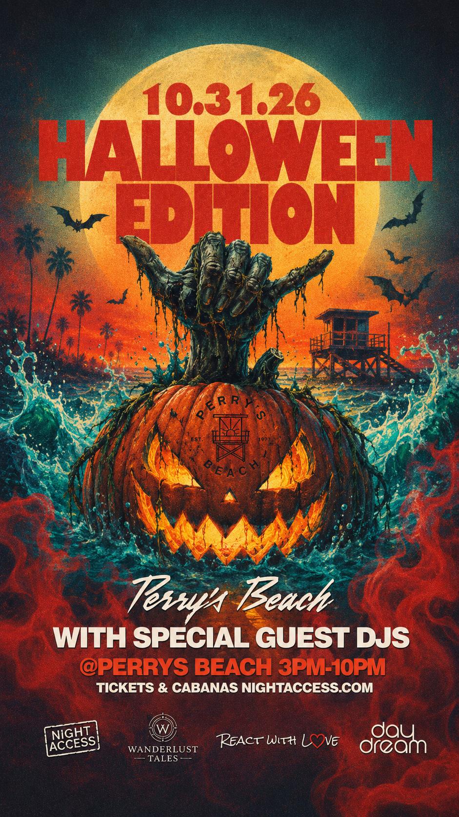 HALLOWEEN @ Perry’s Beach Club • Santa Monica Beach Sat, Oct 31st event flyer