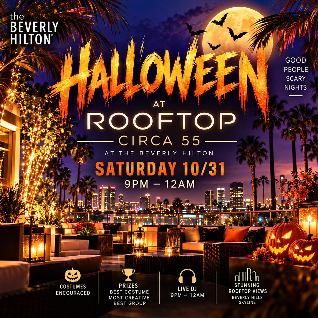 Halloween Rooftop Party at Circa 55 | Beverly Hilton event flyer