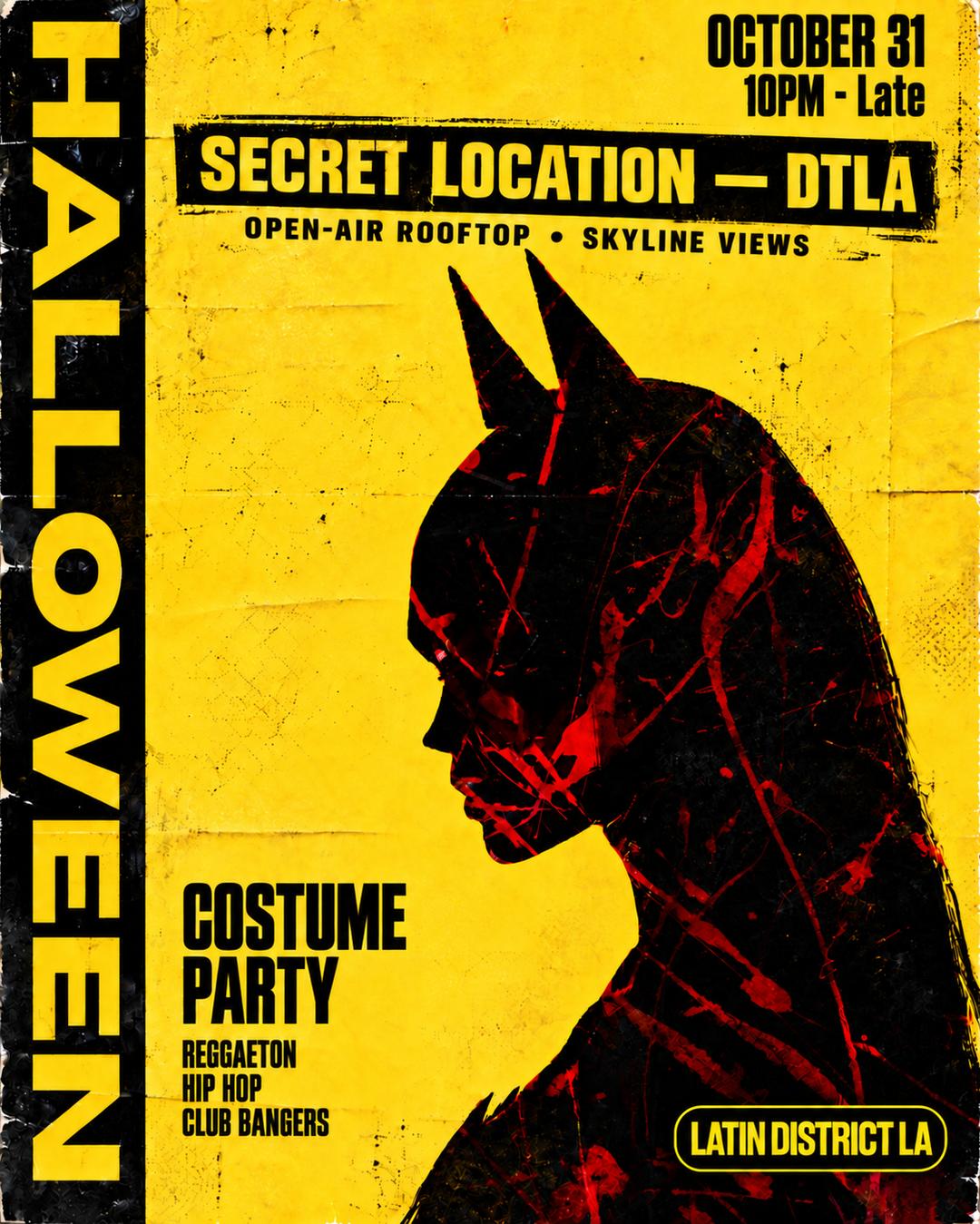 Latin District Halloween Rooftop Party event flyer