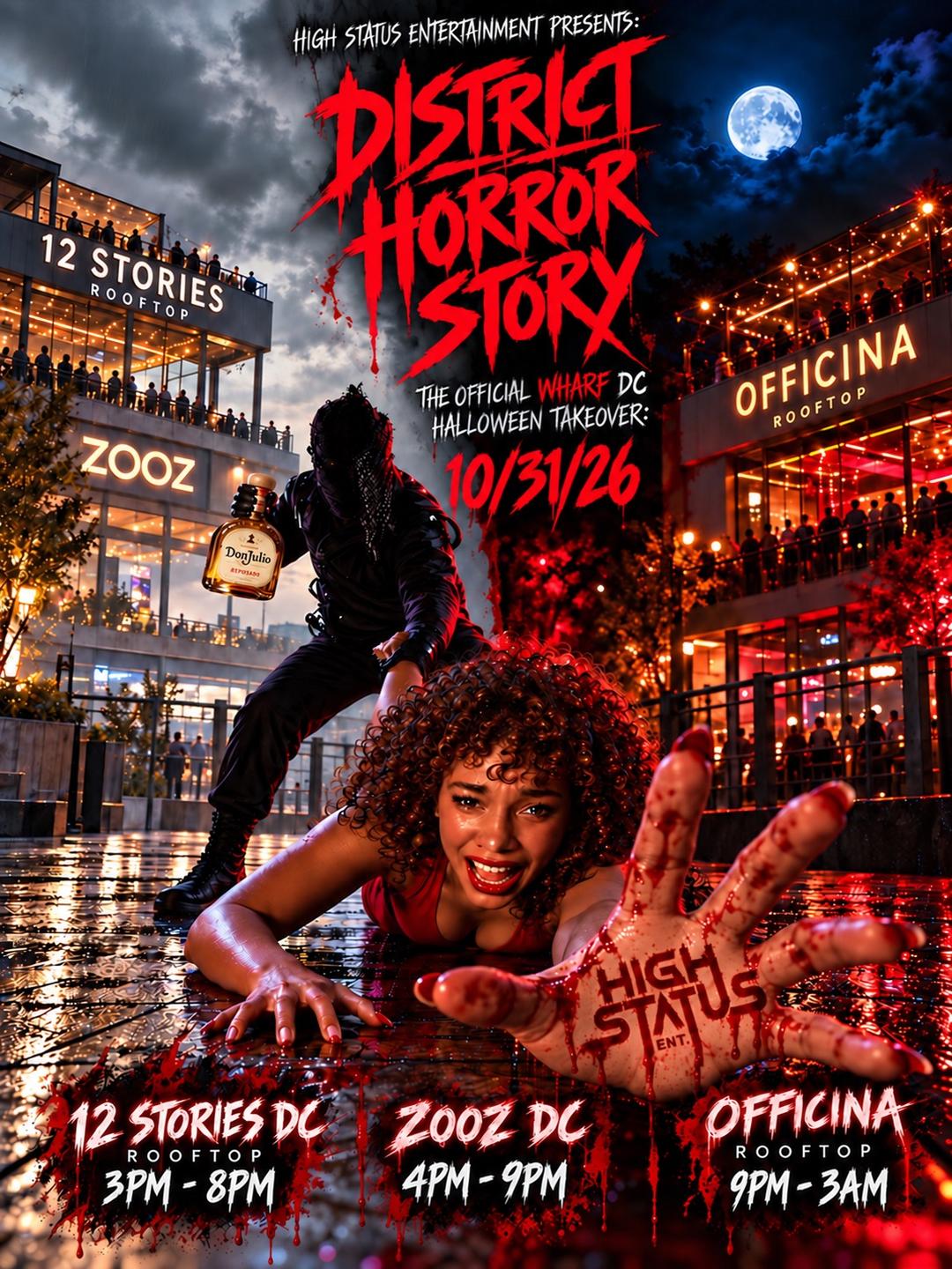 DISTRICT HORROR STORY: THE WHARF HALLOWEEN TAKEOVER event flyer