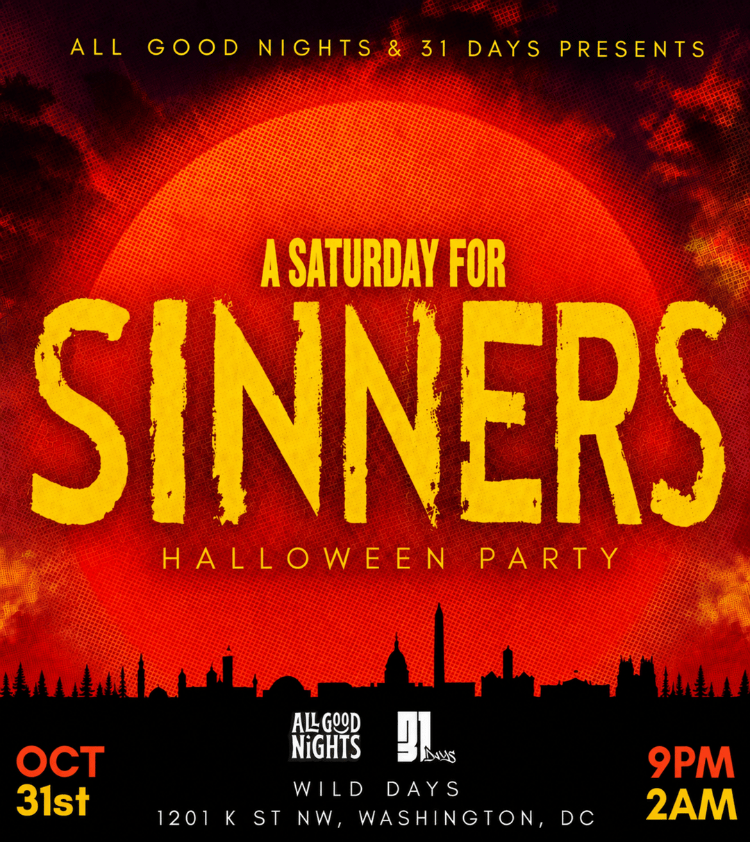All Good Days  Presents: A Saturday For Sinners Halloween Party event flyer