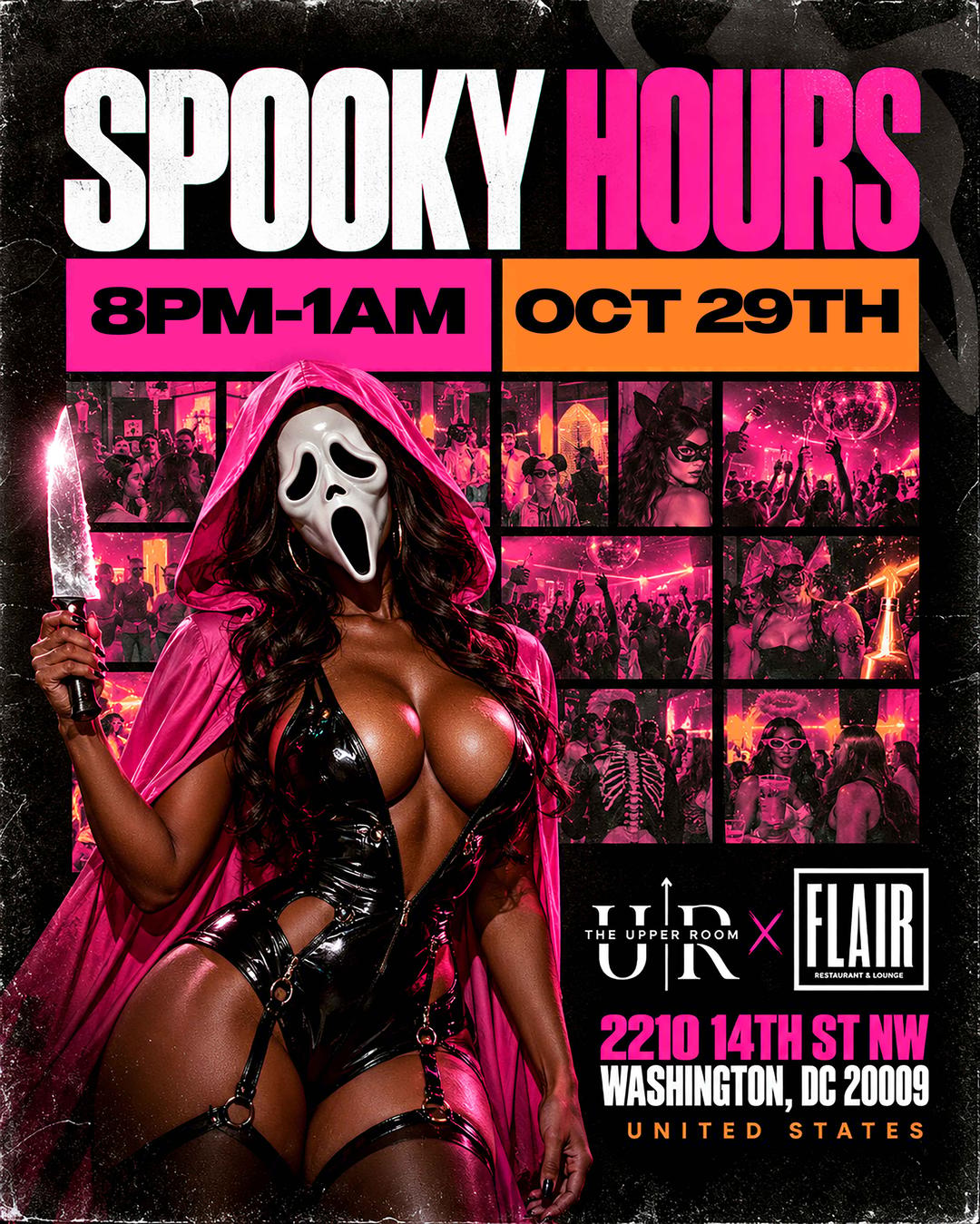 Spooky Hours at Flair Lounge x Upper Room 8pm-1am event flyer