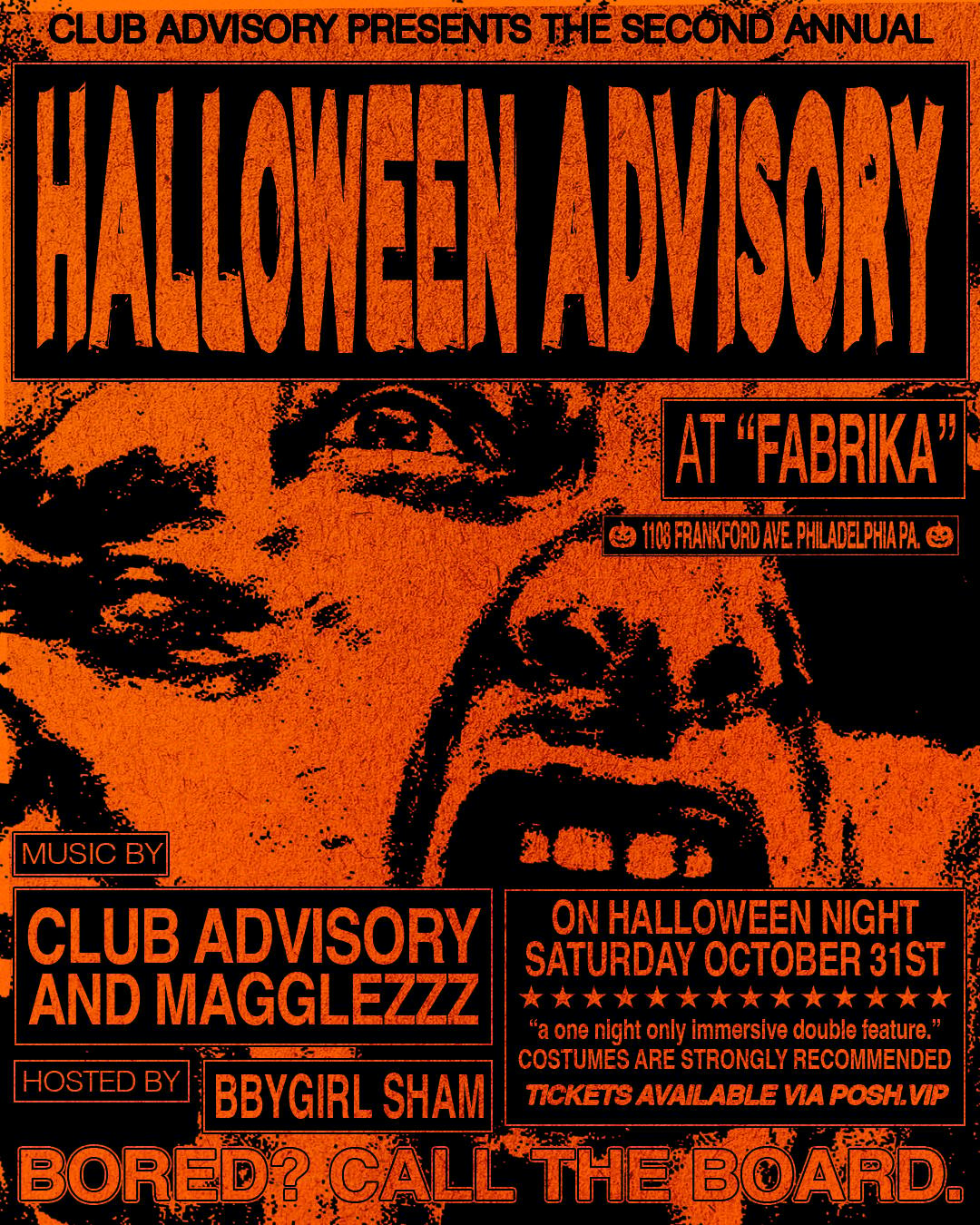 HALLOWEEN ADVISORY event flyer