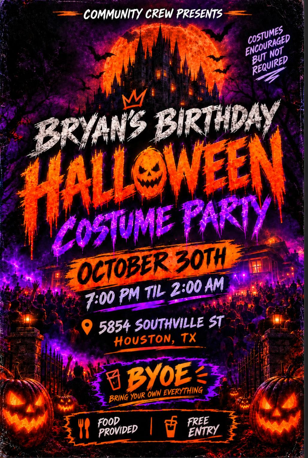 Bryan’s B-Day Halloween Costume Party event flyer