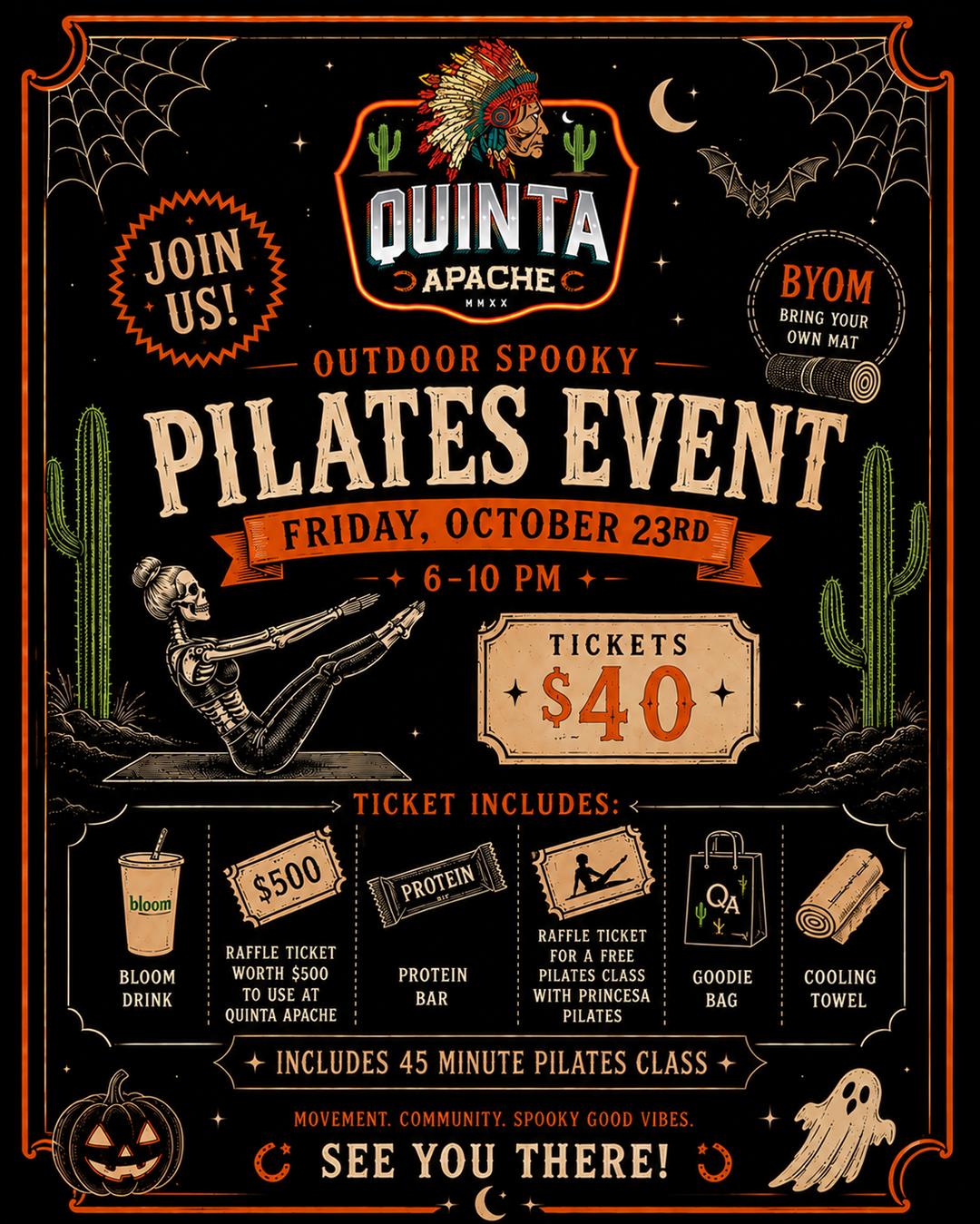 Spooky Pilates at Quinta Apache 👻 event flyer