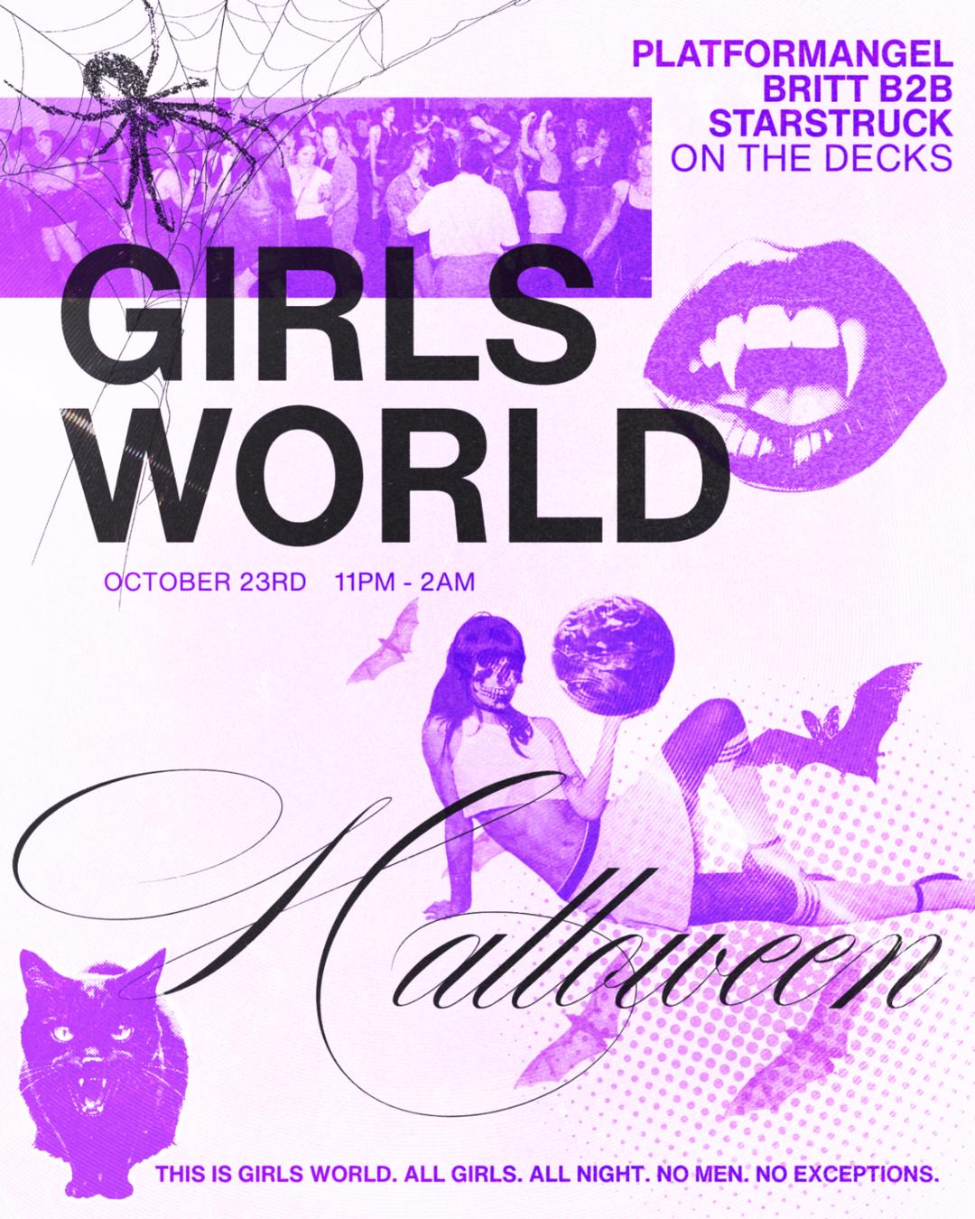 GIRLS WORLD - NO BOYS ALLOWED HALLOWEEN event flyer