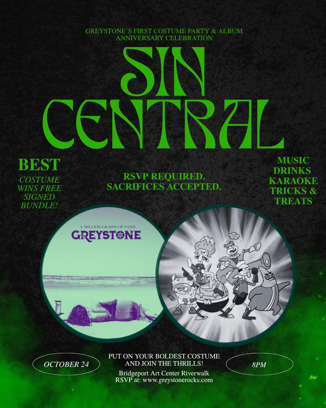 Sin Central: Greystone's Album Anniversary & Costume Party event flyer