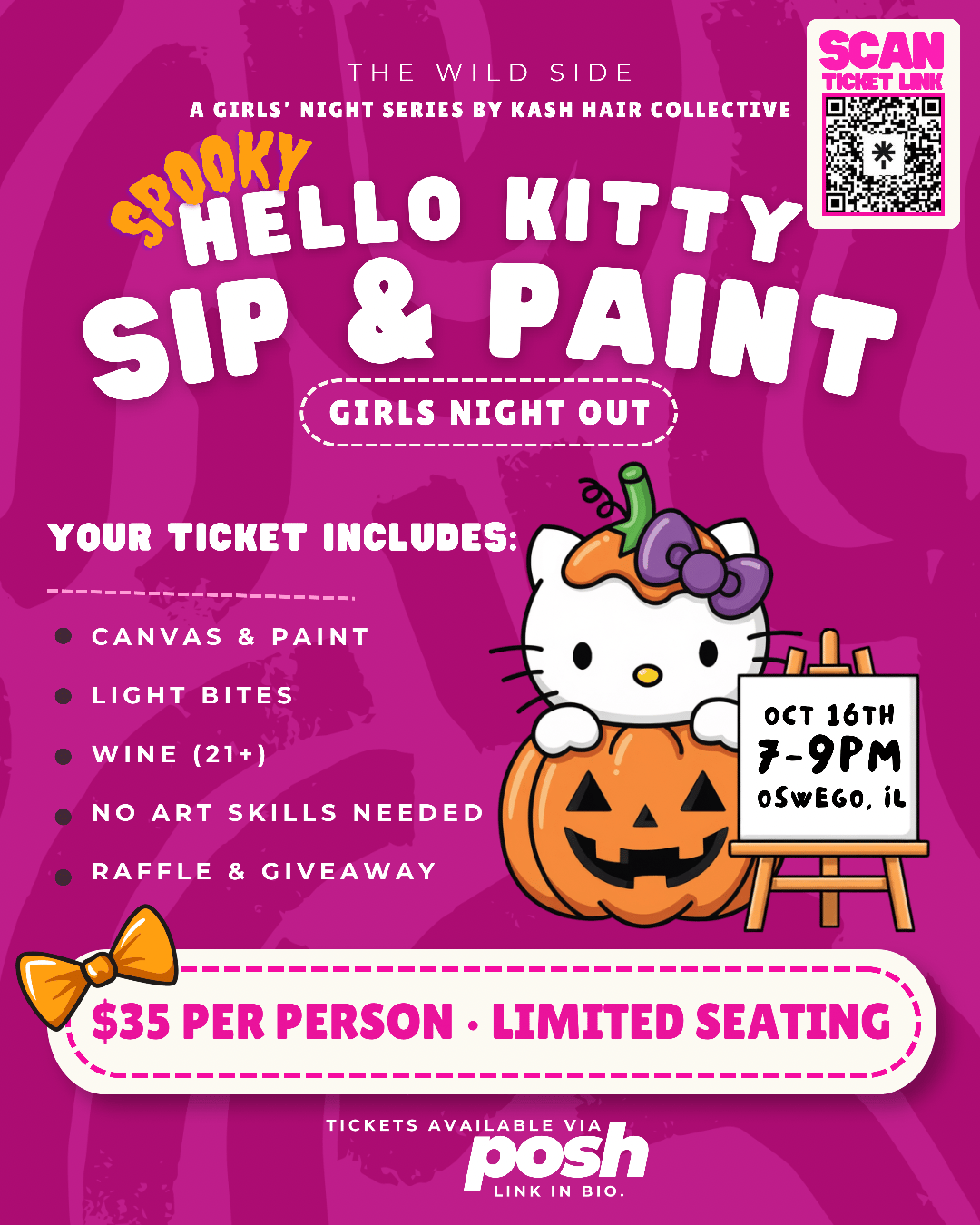 Hello Kitty Sip & Paint Halloween Edition event flyer