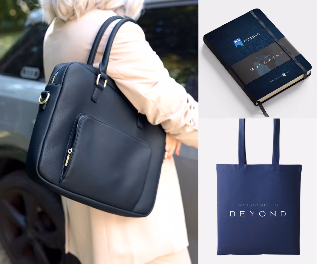 k2 bespoke branded notebook and bag