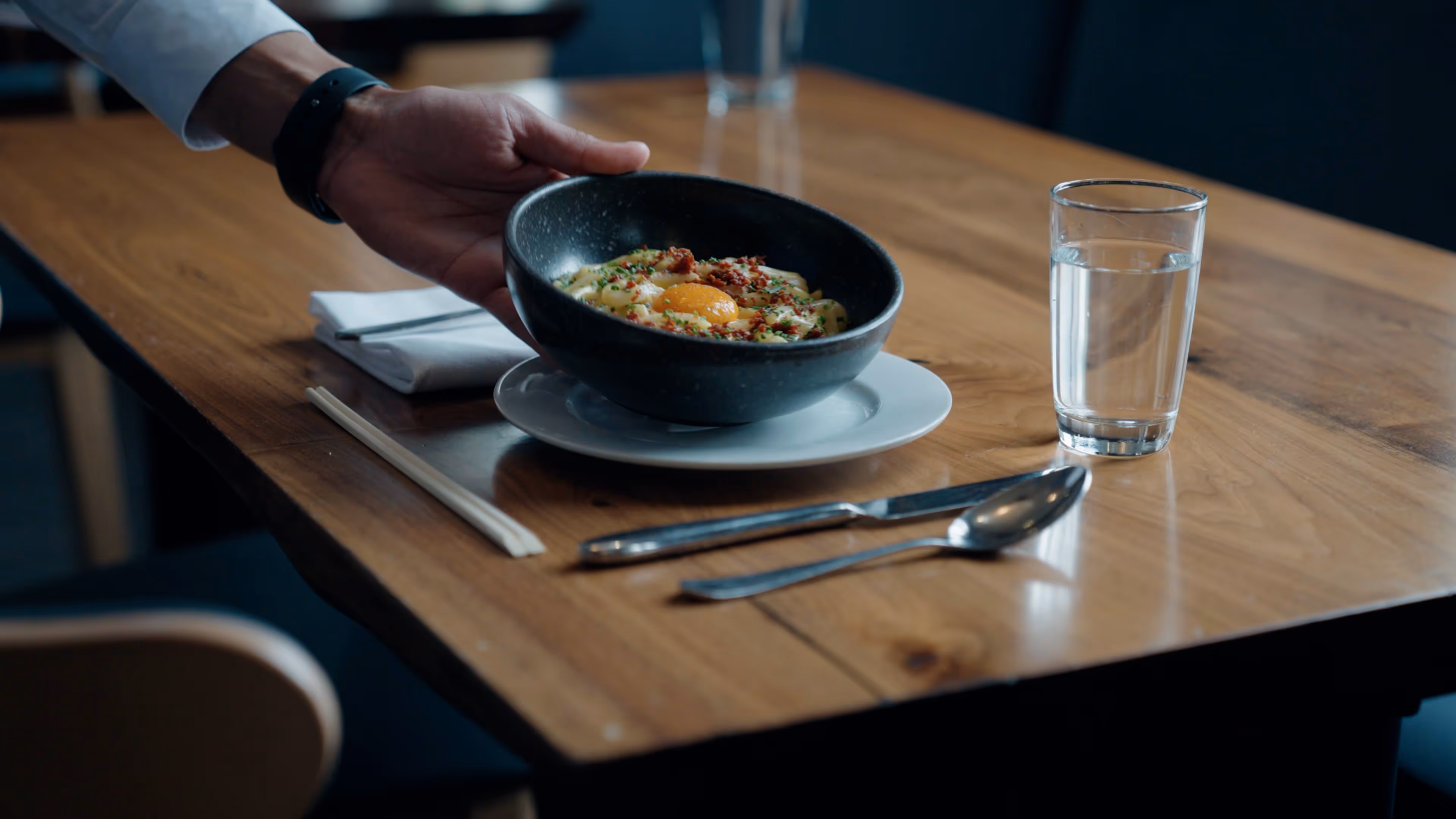 Udon carbonara from a video shoot by Colt Bradley 