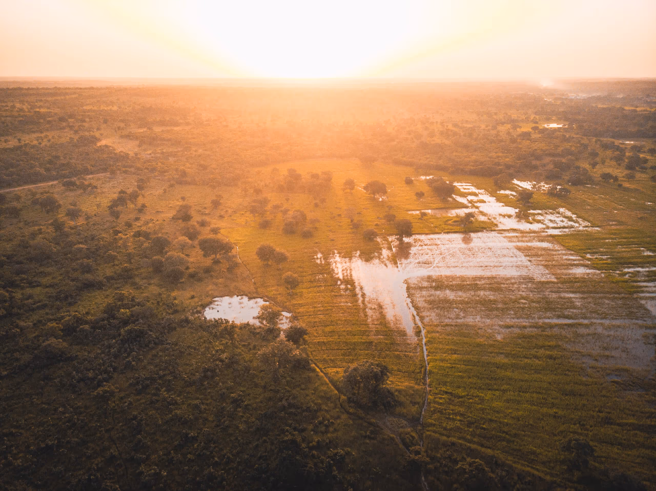 Drone photo of a sunset taken in Guinea by Colt Bradley