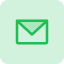 White envelope mail icon on green circular background.