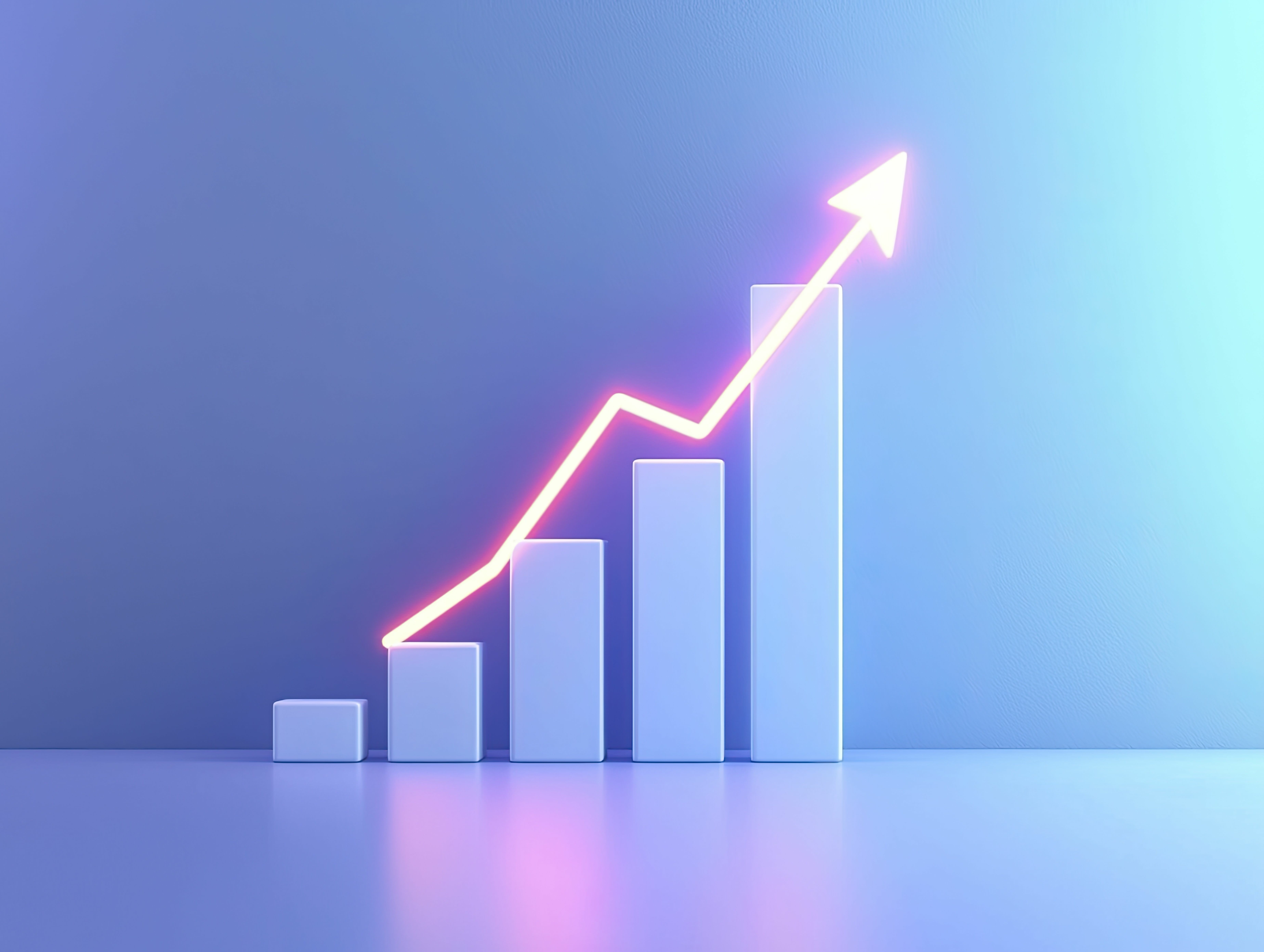 3D bar chart with glowing arrow indicating upward growth