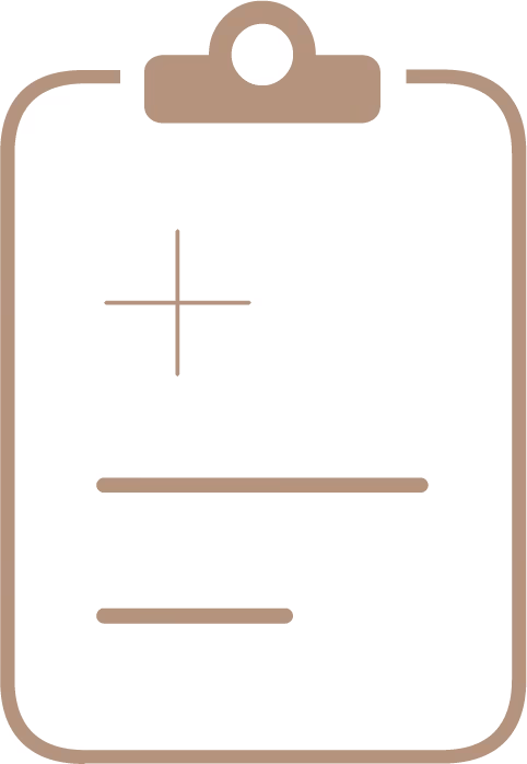 Clipboard icon with a medical cross and horizontal lines, representing a digital medical questionnaire or patient intake form