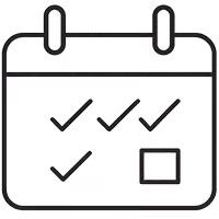 Calendar icon with multiple checkmarks and a small date box indicating completed tasks.