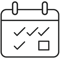 Calendar icon with multiple checkmarks and a small date box indicating completed tasks.