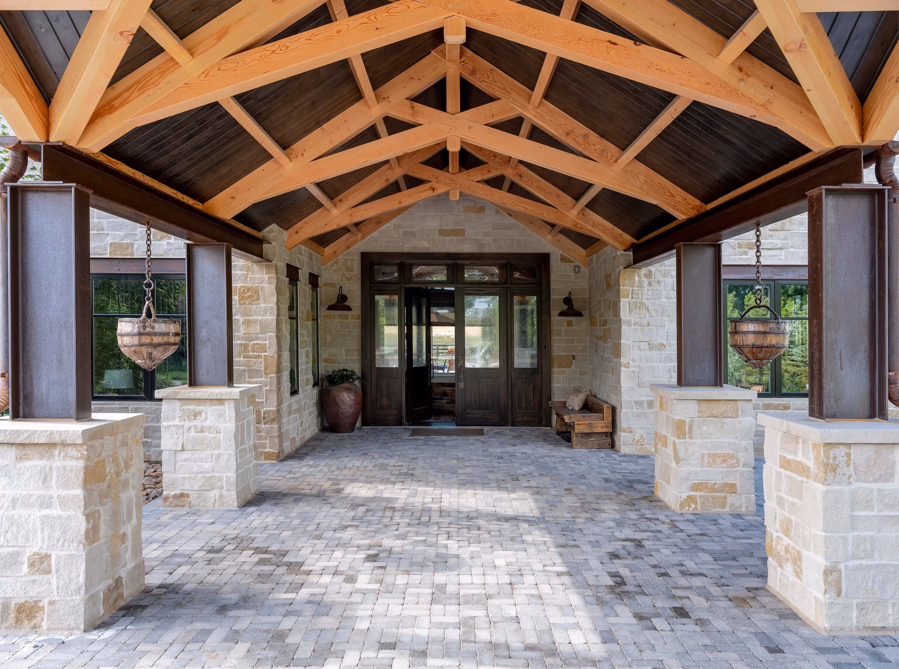 Entryway with timber and metal by Flight Fabrication