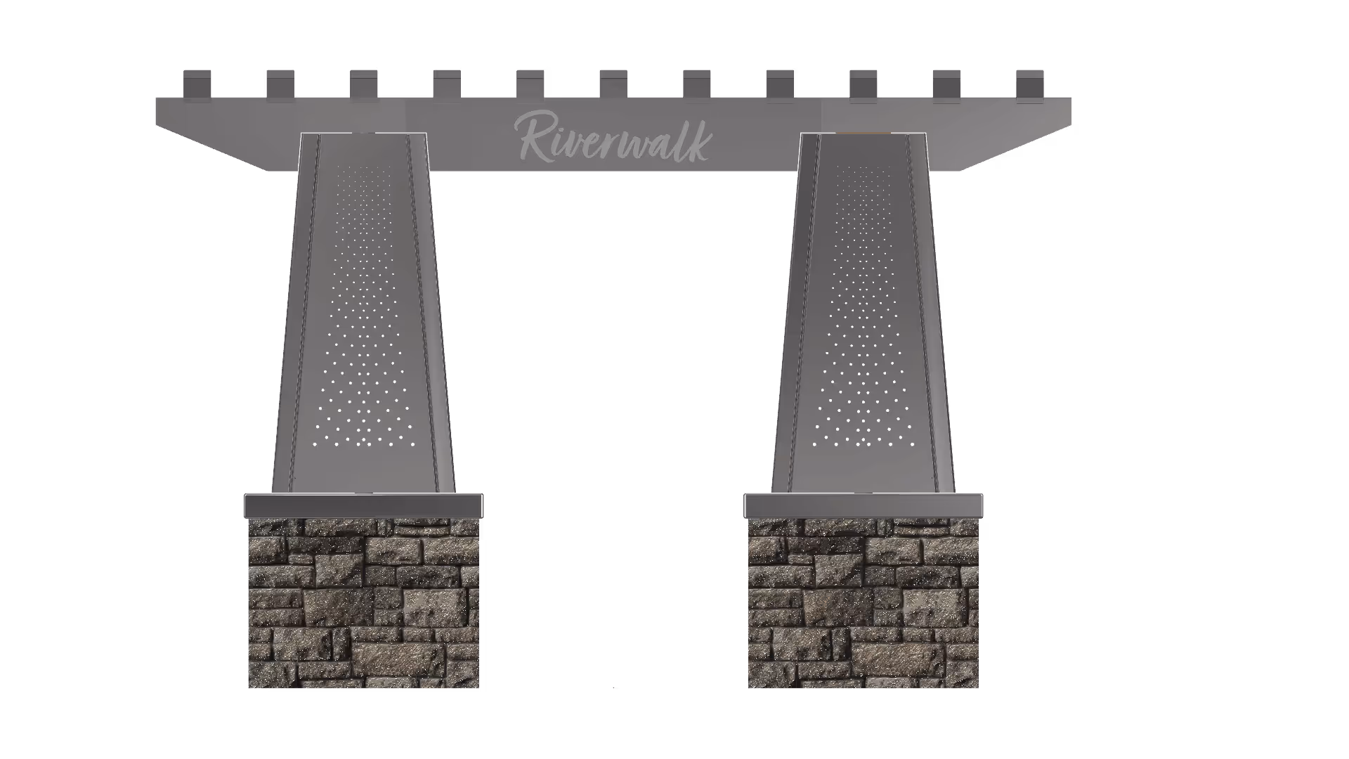 Entrance sign to Riverwalk by Flight Fabrication