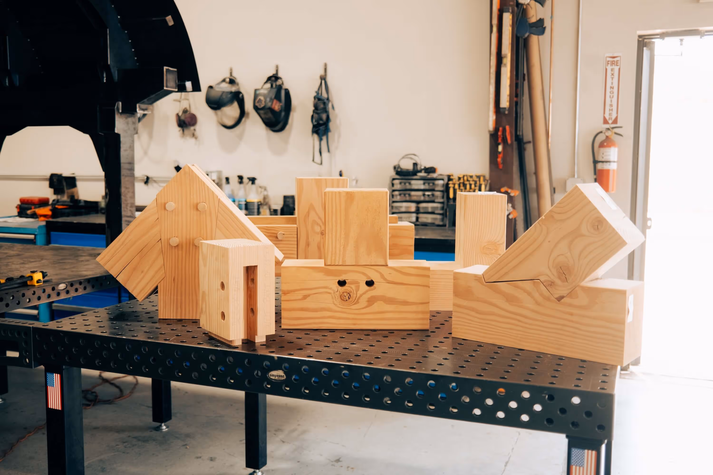 Timber blocks in the shop of Flight Fabrication