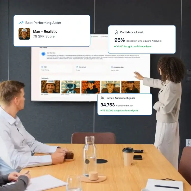 A business meeting discussing the pre test results.