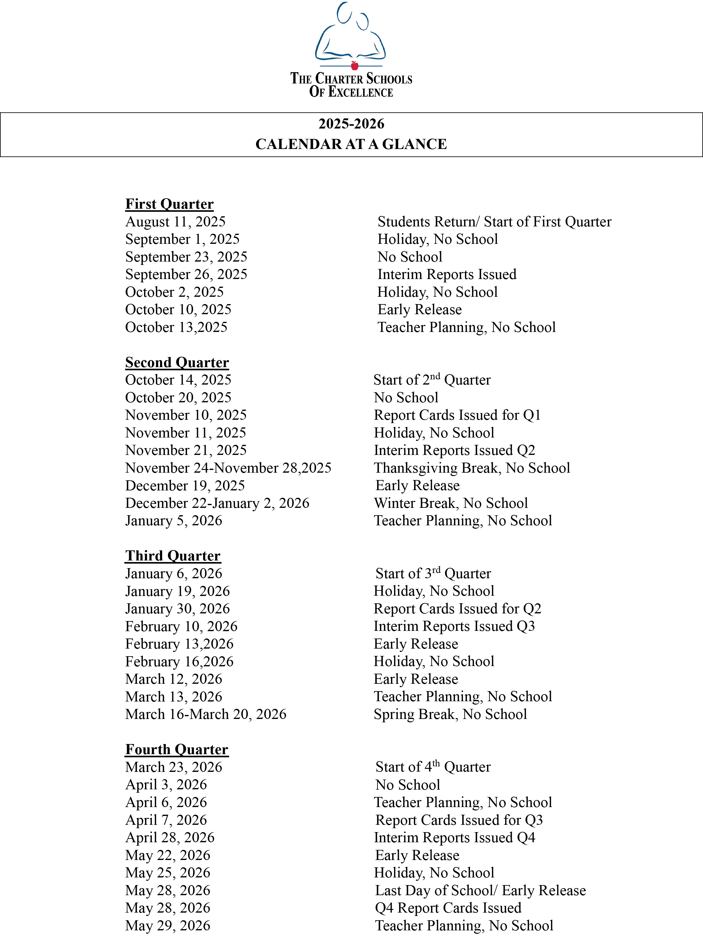 CSE calendar