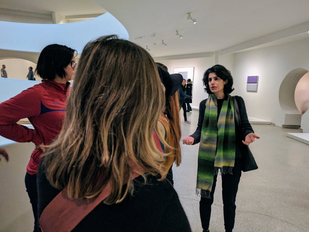 Nancy Princenthal speaking with IDSVA Students, Guggenheim 2017. Photo by Jonathan Morgan