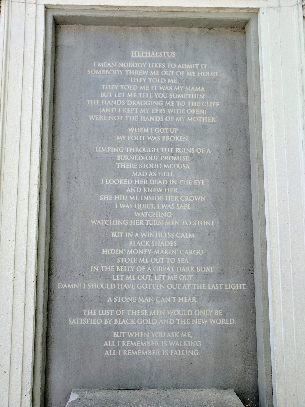 “Hephaestus” inscription at the American Pavilion Photo Credit: Jonathan Morgan