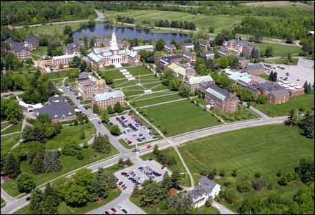 Aerial view of Colby College Campus’ Academic Quad