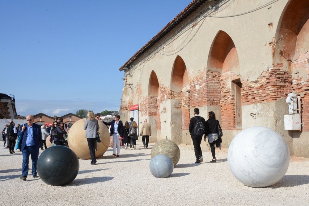 Installation view of work by Alicja Kwade at the Venice Arsenale  Photo Credit: Casey Kelbaugh.