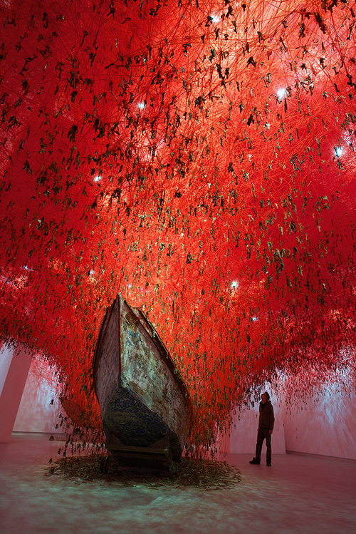 The Key in the Hand, by Chiharu Shiota.
