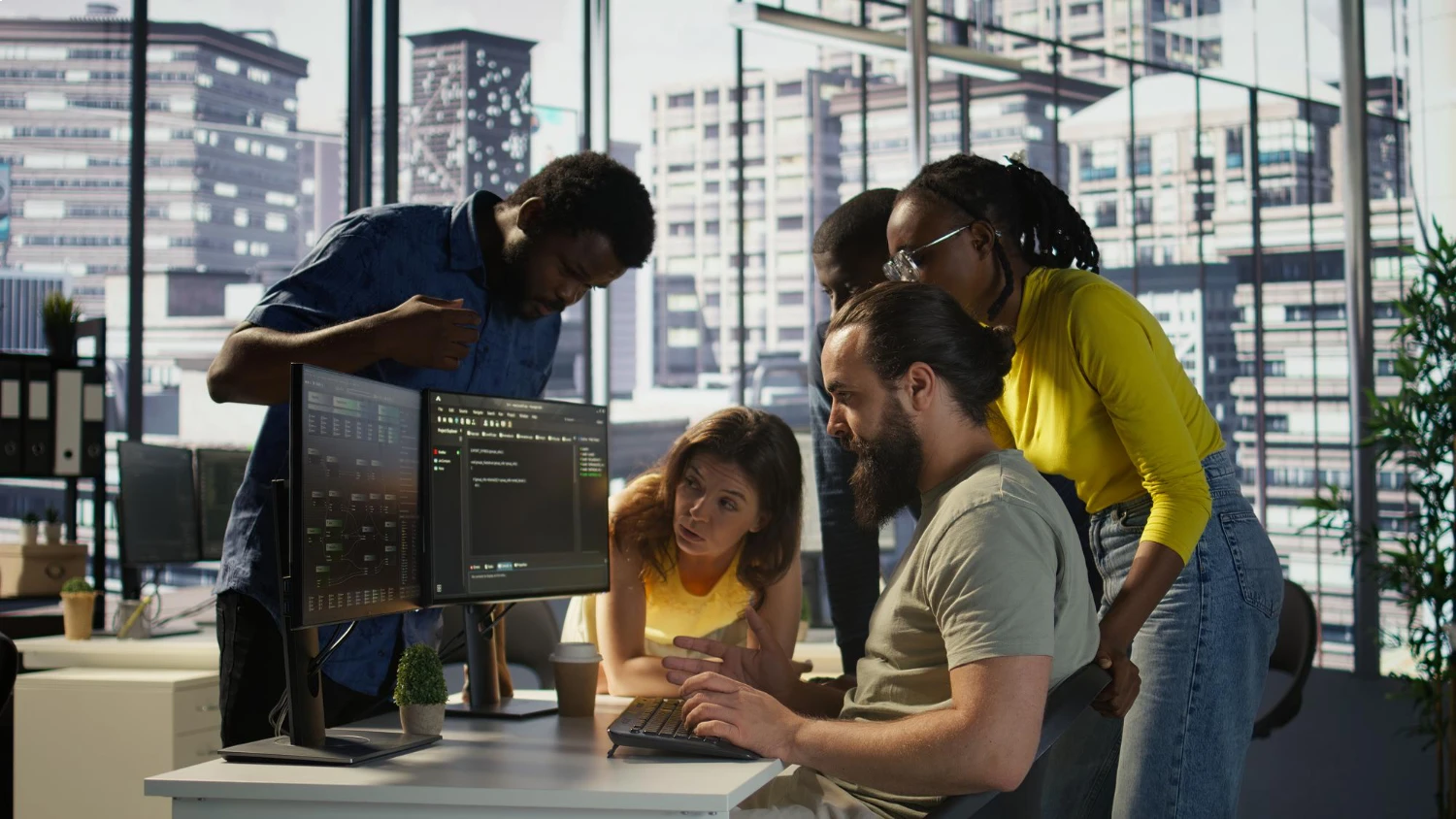 Team of designers and developers collaborating on a new client project