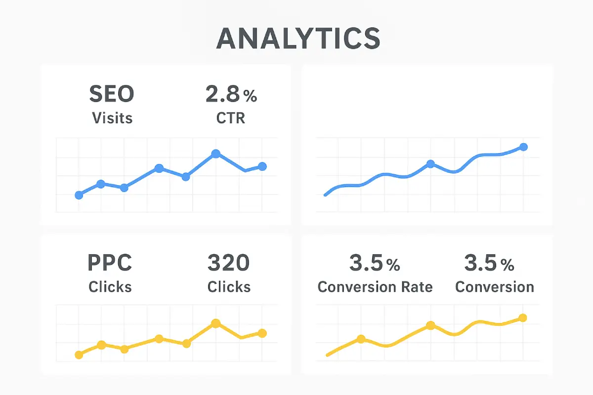 Analytics dashboard showing SEO and PPC performance