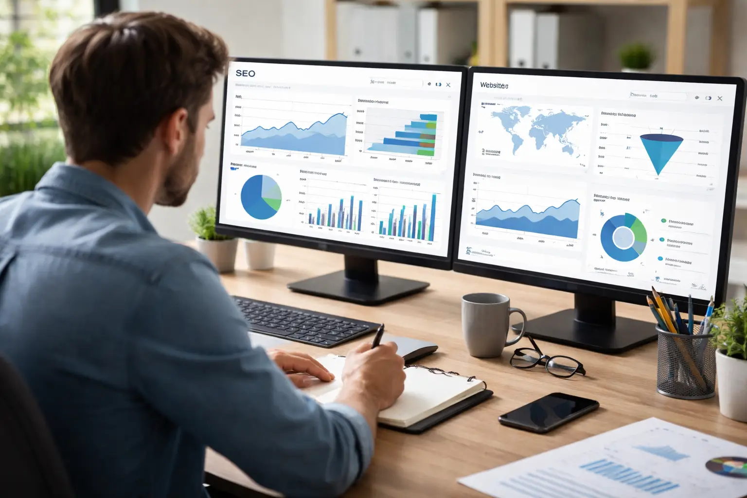 digital marketer analyzing SEO and website performance data