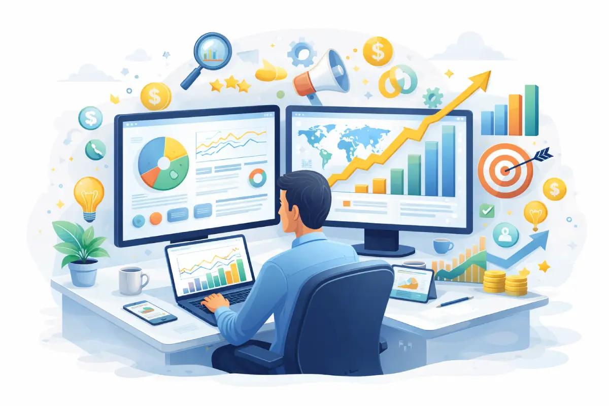 digital marketing consultant reviewing analytics and performance data