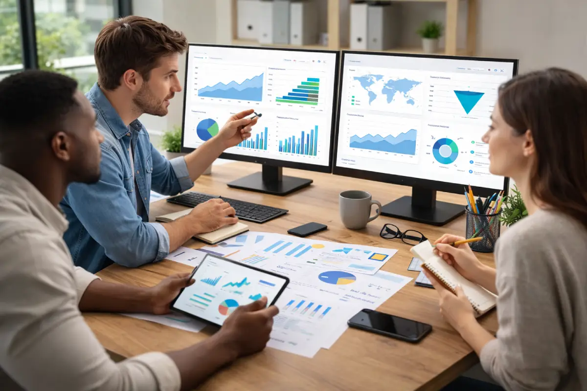 digital marketing team analyzing growth and performance metrics