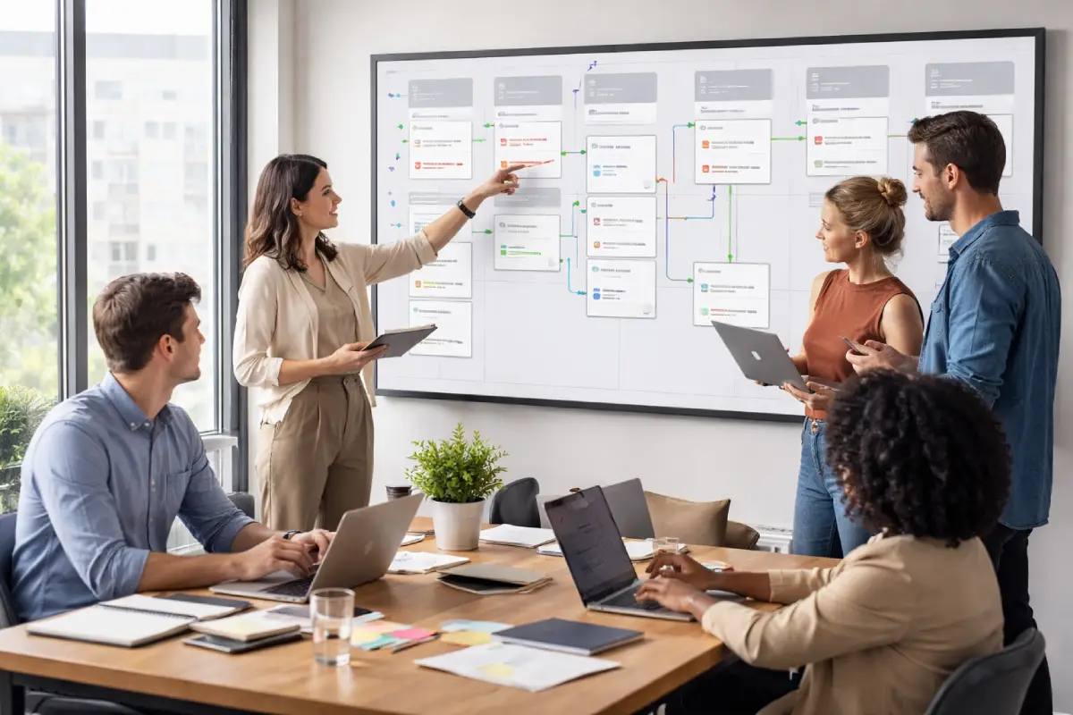team using workflow tools to coordinate tasks