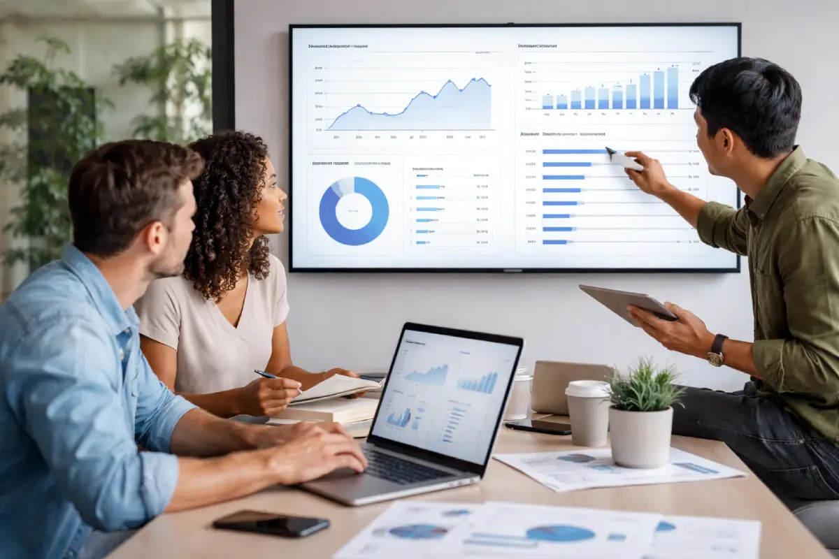  team reviewing content performance and search visibility