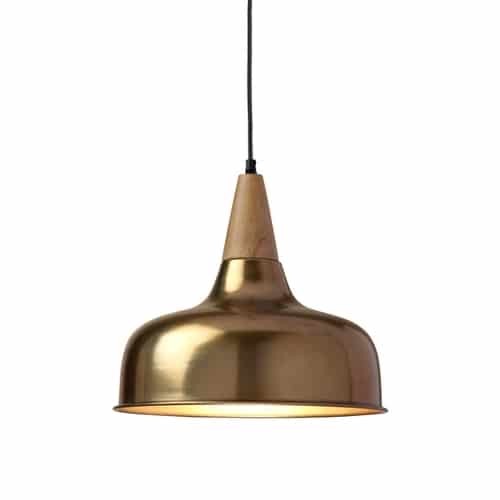 Modern brass pendant light with a sleek design, adding a stylish touch to any contemporary space.