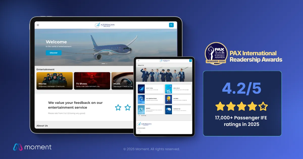 Mood digital platform branded for Azerbaijan Airlines displayed on passenger device