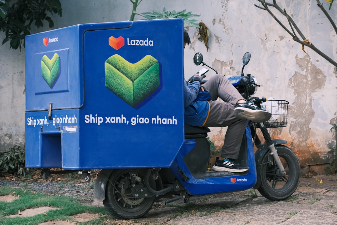 Food delivery driver riding scooter for online food delivery marketing